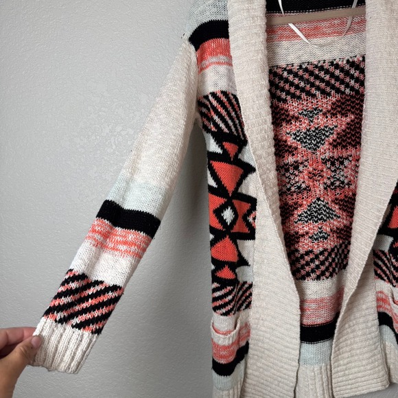 Atmosphere Cardigan Open Front Duster Geometric Aztec Print Sweater‎ Knit - Picture 6 of 8